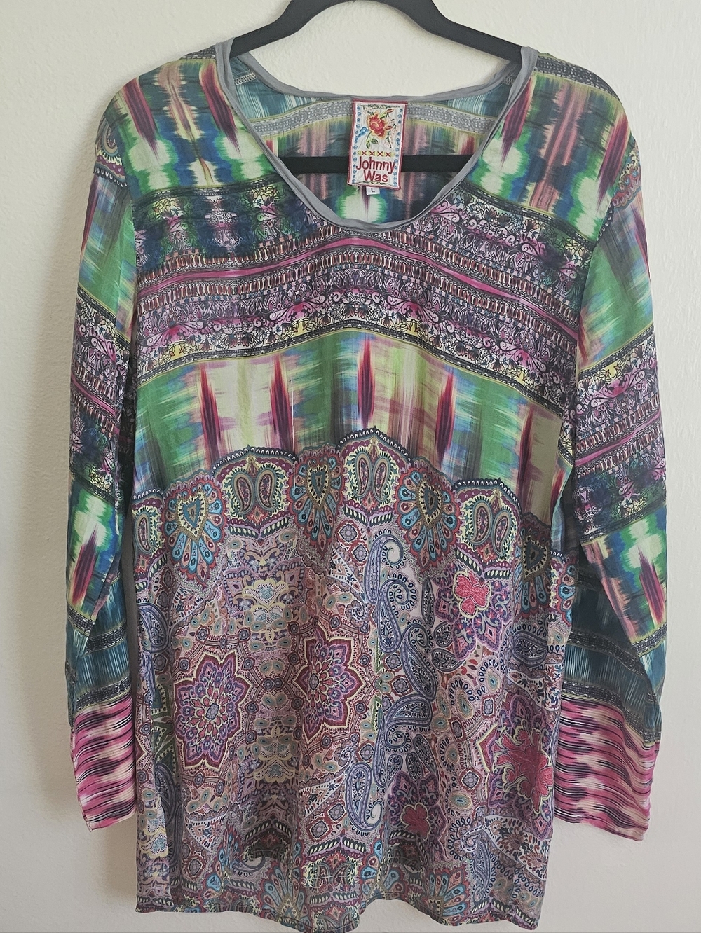 Johnny Was Green Pink Blue Paisley-Tunic NWOT
